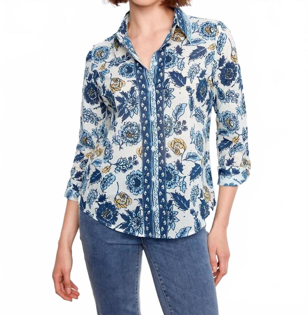 NEW CHARLIE B printed cotton voile button up blouse in bloselle